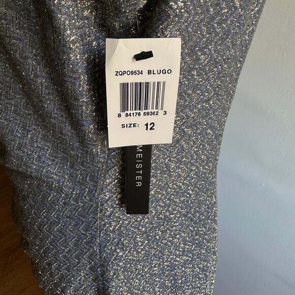 DAVID MEISTER | Blue and Gold Sparkly Cocktail dress - Asymmetric - Size 12 - Picture 6 of 6